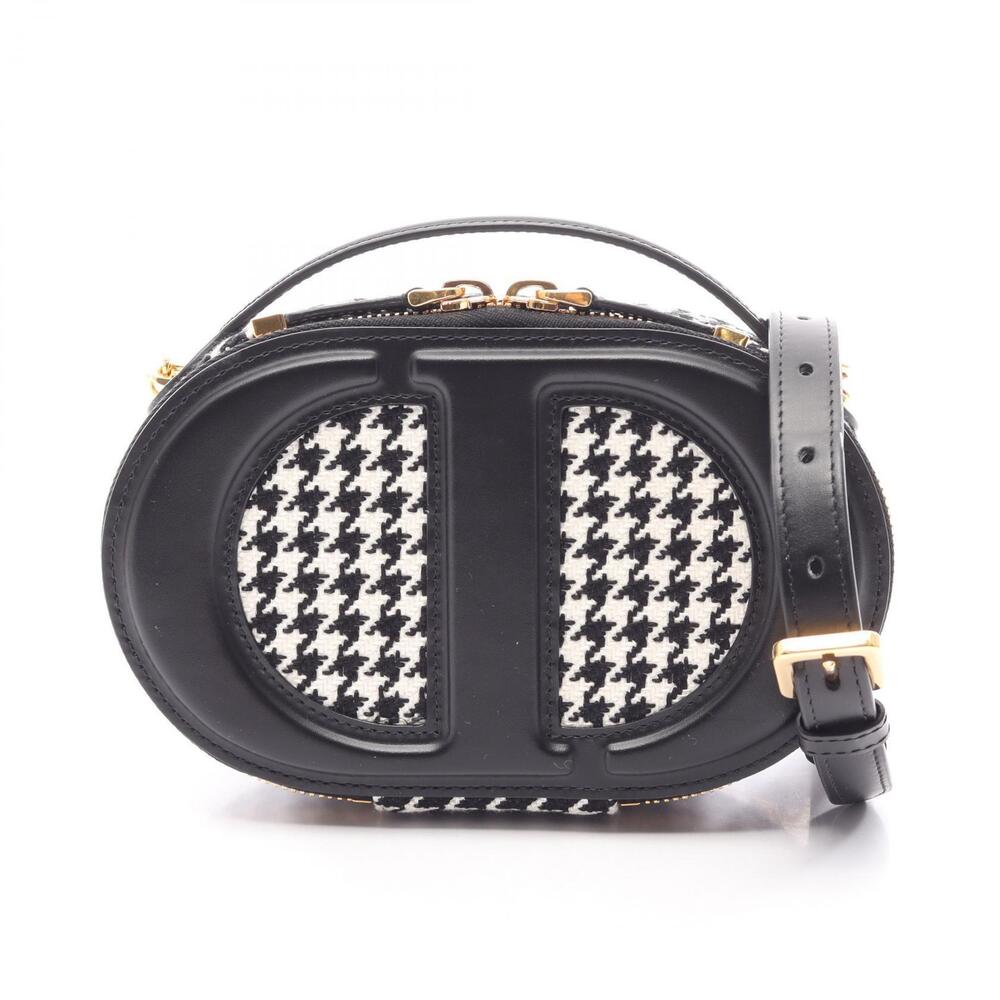 Christian Dior CD Signature Oval Camera Bag Houndstooth Handbag Canvas Leather